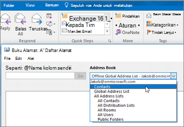 Setelah Anda mengimpor kontak Gmail Anda, Anda bisa menemukannya di Office 365 dengan memilih Buku Alamat