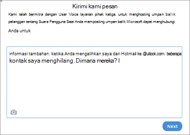 Contoh apa yang mungkin Anda tulis untuk memberi tahu kami bahwa kontak Anda hilang.