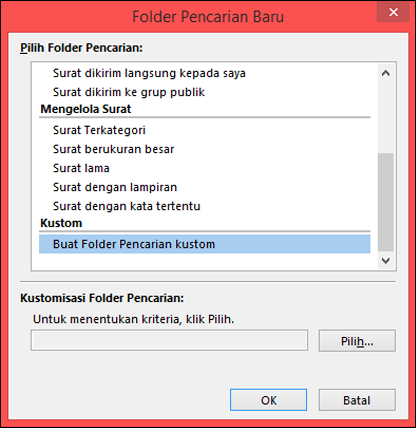 Pilih Buat Folder Pencarian kustom