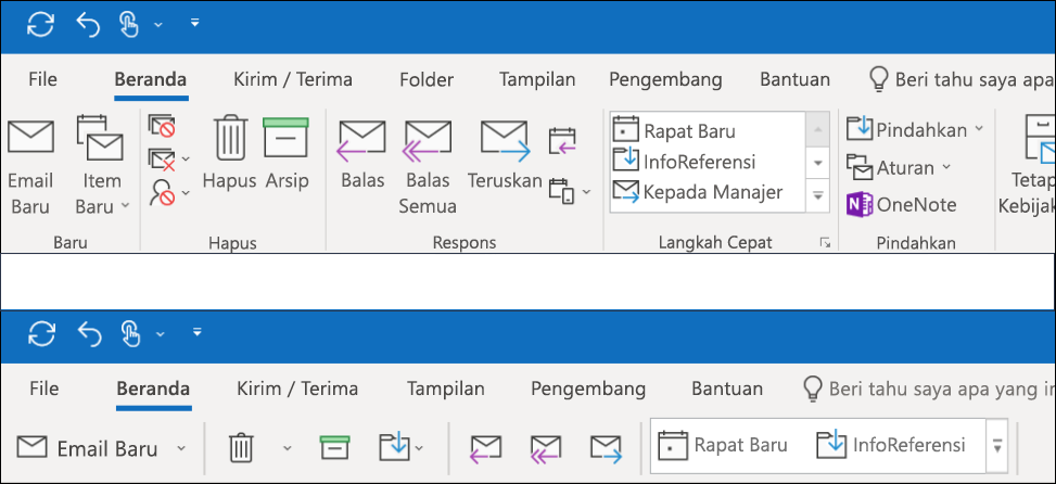 Kini Anda dapat memilih dari dua pengalaman Pita yang berbeda di Outlook.
