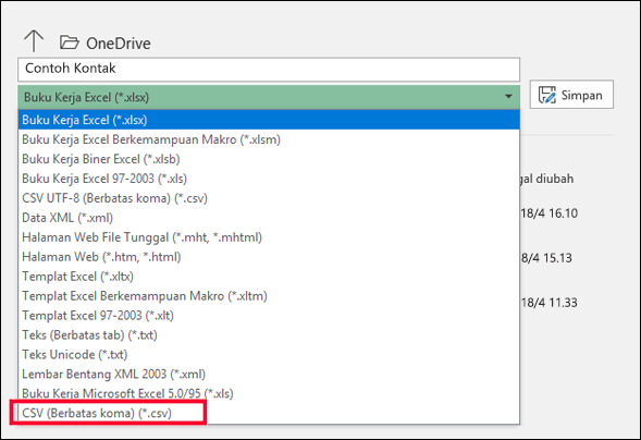 Simpan file Excel sebagai file CSV.