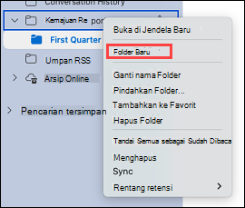 Memperlihatkan memilih folder di Outlook