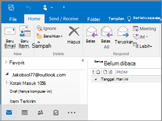 Gambar seperti apa tampilannya saat Anda memiliki akun Outlook.com di Outlook 2016.