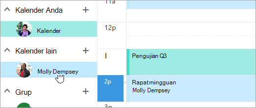Cuplikan layar kalender bersama.