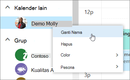 Cuplikan layar menu konteks Kalender Lain.