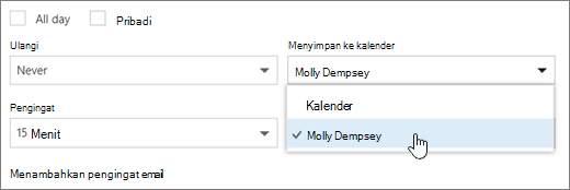 Cuplikan layar menu Simpan ke kalender.