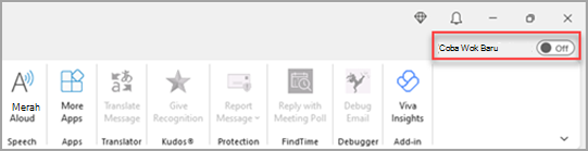 Gambar yang menampilkan tombol Coba Tombol Baru Outlook di sudut kanan atas.