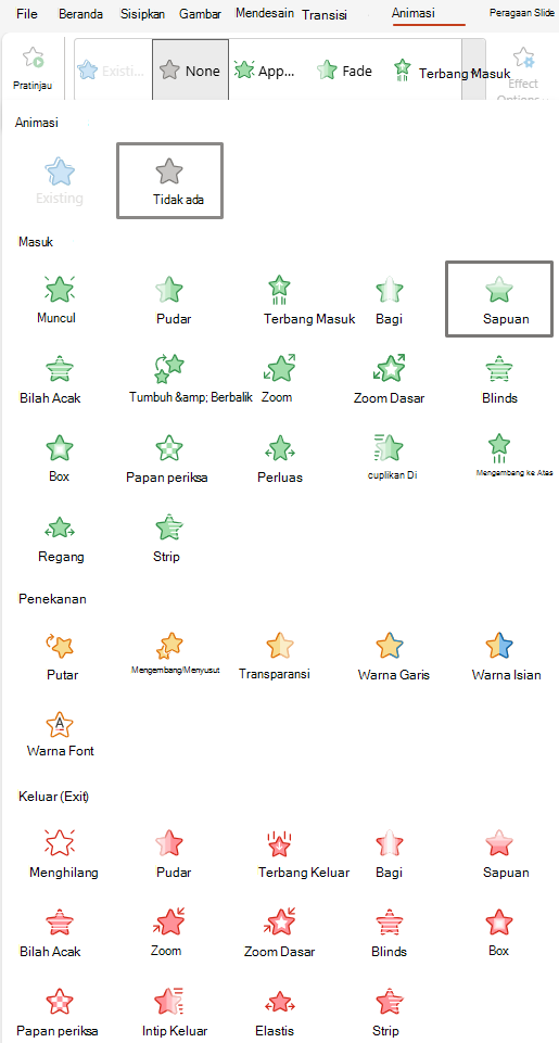 Cuplikan layar Animasi tersedia untuk PowerPoint untuk web.
