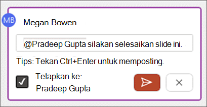 Cuplikan layar yang memperlihatkan cara Menetapkan ke kotak centang dalam isi komentar.