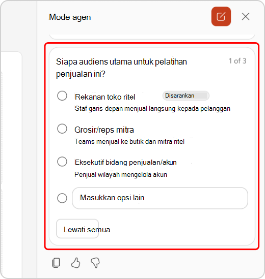 Mengklarifikasi pertanyaan dalam obrolan Mode Agen