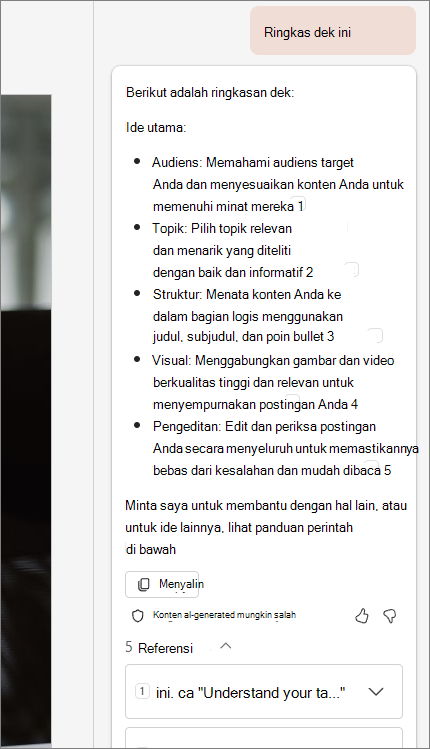 Cuplikan layar ringkas fitur dek ini dengan kutipan