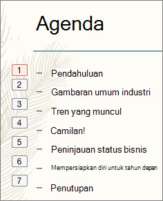 Setiap poin di dalam daftar memperlihatkan urutan animasi di dalam sebuah kotak kecil di sebelah kiri