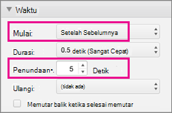 Tampilkan daftar berpoin secara otomatis dengan dengan menyetel waktu menjadi Setelah sebelumnya dan menentukan penundaan