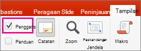 Kotak centang Penggaris pada tab Tampilan