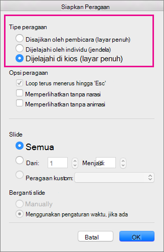 Opsi tipe peragaan