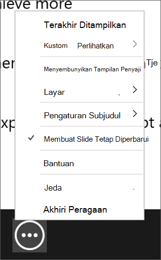 Menu Opsi peragaan slide lainnya dalam tampilan Penyaji.