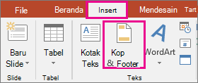 memperlihatkan tombol sisipkan > header di powerpoint