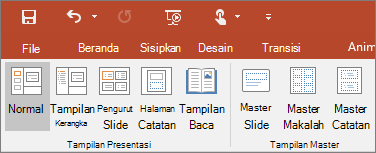 Memperlihatkan menu Tampilan di PowerPoint