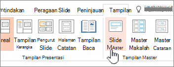 memperlihatkan tombol master slide pada pita di PowerPoint