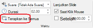 Perintah Terapkan ke Semua pada tab Transisi di PowerPoint