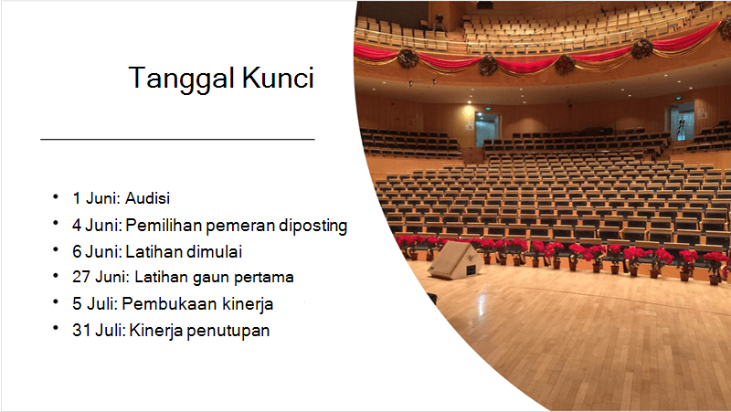 Contoh slide dengan garis waktu teks dan foto yang disusun dan ditata Ide Desain.