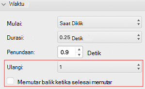 PowerPoint untuk Mac menu ulangi dan putar balik