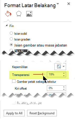 Seret bilah Transparansi untuk menyesuaikan gambar