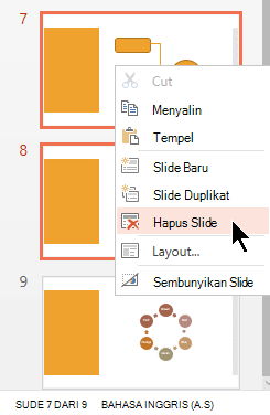 Klik kanan slide, lalu pilih Hapus Slide