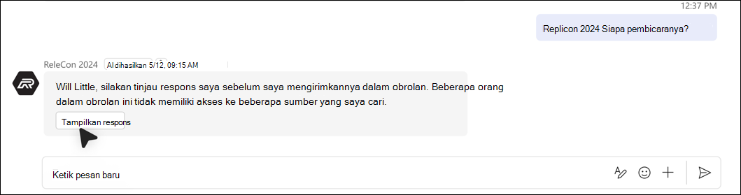 cuplikan layar Jawaban tidak dapat ditambahkan secara otomatis karena masalah izin