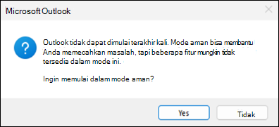 Kesalahan mode aman Outlook klasik