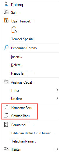 Gambar STATUS menu konteks klik kanan Excel