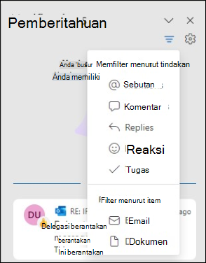 Opsi filter pemberitahuan Outlook