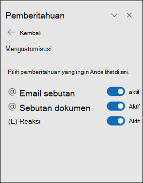 Panel pengaturan pemberitahuan Outlook