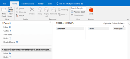 Jendela tampilan Hari Ini Outlook kosong