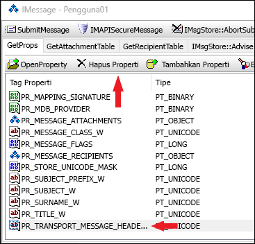 Gunakan OutlookSpy untuk menghapus properti PR_TRANSPORT_MESSAGE_HEADERS.