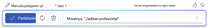 Cuplikan layar bilah opsi setelah menggunakan Buat Draf dengan Copilot di Word