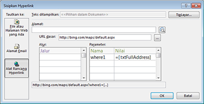 Kotak dialog Sisipkan Hyperlink