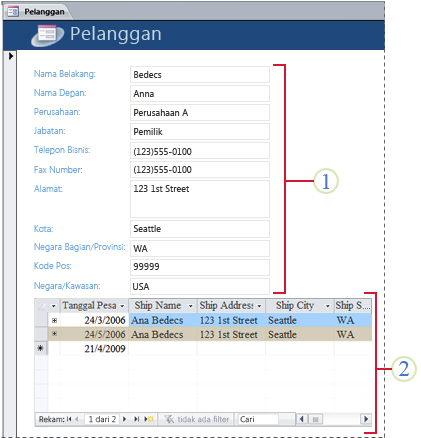 Sebuah formulir item tunggal