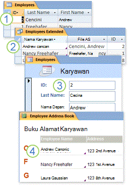 Data dari tabel yang digunakan dalam kueri, formulir, dan laporan