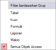 Panel Navigasi Memfilter berdasarkan menu grup