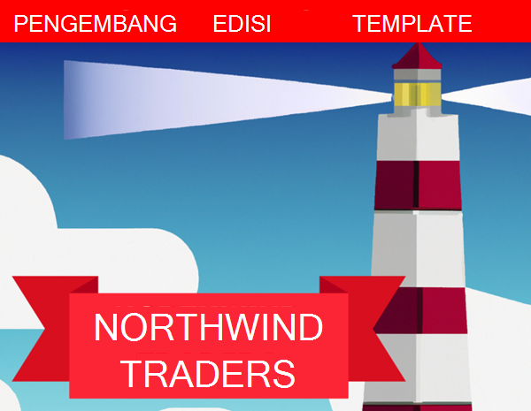 Gambar logo database edisi pengembang Northwind Traders yang menampilkan mercusuar