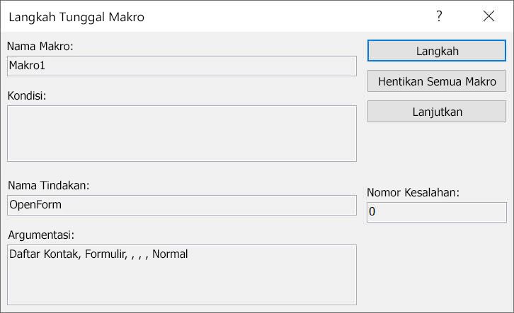Kotak dialog Langkah Tunggal Makro