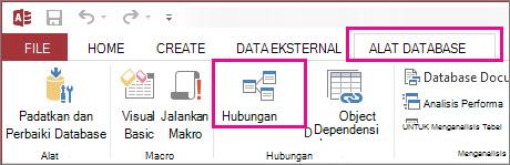 Tombol Hubungan pada tab Alat Database