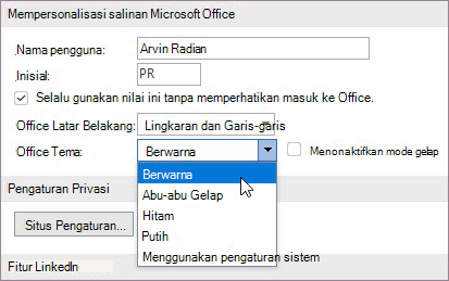 Pengaturan untuk tema Office