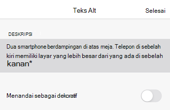Kotak dialog Teks Alt di PowerPoint untuk iOS.