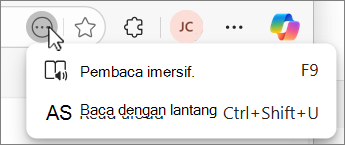 Cuplikan layar menu menurun tombol tindakan Edge Lainnya.
