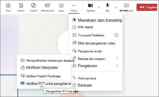 Tindakan lainnya untuk rapat Teams di aplikasi windows.