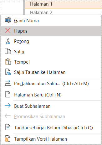 Dialog Hapus halaman di OneNote untuk Windows