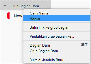 Menghapus grup bagian di OneNote untuk Mac