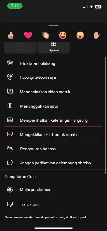 Tindakan lainnya untuk rapat Teams di iOS.